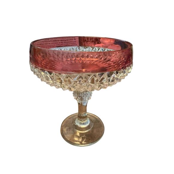 Vintage Indiana Glass Cranberry Ruby Red Rim Diamond Point Candy Dish Compote - Picture 2 of 6